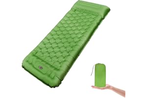 SHOWYLIVE Camping Sleeping Pad, 50D Extra Thickness 4.7 Inch Inflatable Sleeping Mat Lightweight Waterproof Camping Pad, Foot Self-Inflating Sleeping Pads for Backpacking, Hiking, Traveling (Green+Grey)