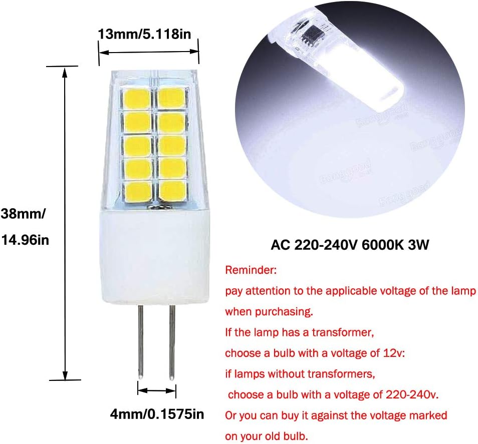 OUGEER Pack of 10 Energy Saving G4 3W LED Bulb,Cool White 6000K, 300LM AC220V-240V,LED Bulbs LED Lamps Lights Not dimmable - Image 4