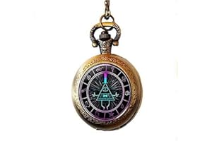 Gravity Falls Bill Cipher Wheel Scrabble Pocket Watch Necklace，Unique Hand Designed Gravity Falls"Psychadelic" Bill Cipher In