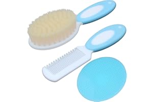 DURUAN Baby Hair Brush &Silicone Baby Cradle Cap Brush Set, for Newborns & Toddlers-Natural Soft Goat Bristles-Ideal for Cradle Cap-Perfect Baby Registry Gift (Blue)