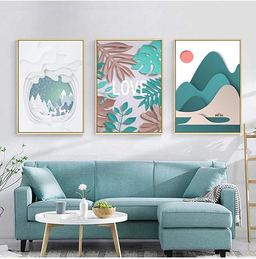 WEUKUART Ilustración Creativa Estilo japonés Ciervo de montaña Sol Deja