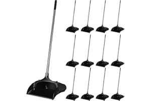 Maxcheck 12 Pcs 37 Inch Lobby Dust Pan Bulk Upright Lobby Dust Pan Plastic Commercial Dustpan with Long Handle Upright Standing Dustpan Heavy Duty for Office Home Indoor Outdoor Use (Black)
