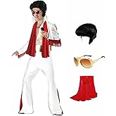 Luming Boy's Dance Costumes 5 Pieces Set:Jumpsuit Belt Scarf Wig Sunglasses- Boy Kids Halloween 70's 80's Outfit Costume