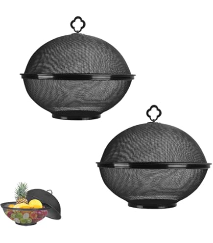 Juvale 2-Pack Black Mesh Fruit Baskets With Lids - 10 Inch Round, Iron, Produce Storage Containers