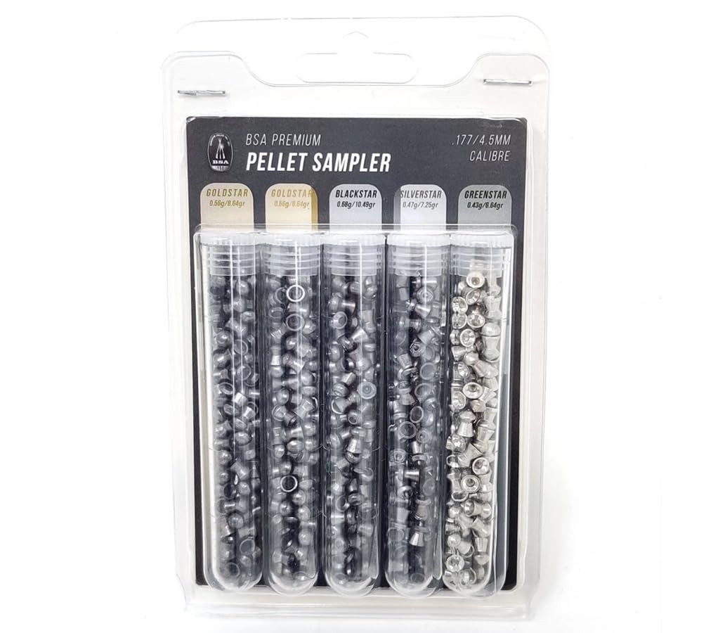 BSA Premium Pellet Sampler .177 Containing BSA Goldstar, Silverstar, Blackstar, Polaris, Greenstar 4.5mm