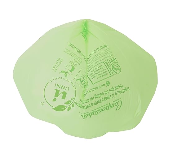 UNNI COMPOSTABLE TRASH BAGS, 2.6 GALLON / 9.84 LITER, 100 COUNT, EXTRA THICK 0.71 MIL SMALL KITCHEN FOOD SCRAP BIN LINERS, CERTIFIED BY BPI, CMA & OK COMPOST HOME, MEETS THE ASTM D6400 STANDARD