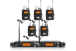 XTUGA IEM1200 UHF Mono Wireless in Ear Monitor System 2 Channel 5 Bodypacks Monitoring with in Earphone, 40 Frequencies, Rack Mountable, Up to 300Ft Operation, Suitable for Church and Band