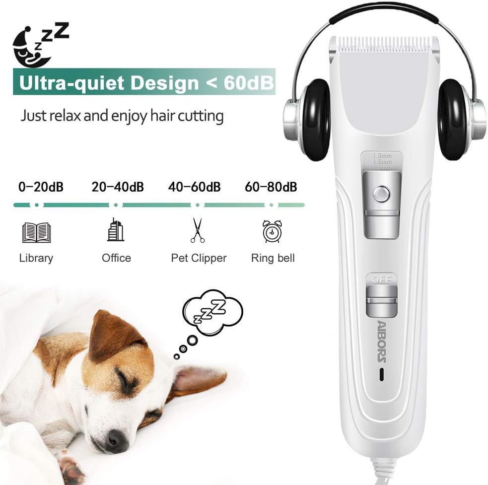 AIBORS Dog Grooming Clippers kit with 12V High Power Low Noise for Thick Coats Heavy Duty Plug-in Pet Trimmer Electric Professional Hair Clippers for Dogs Cats Pets, 2 Pack Blades : Pet Supplies