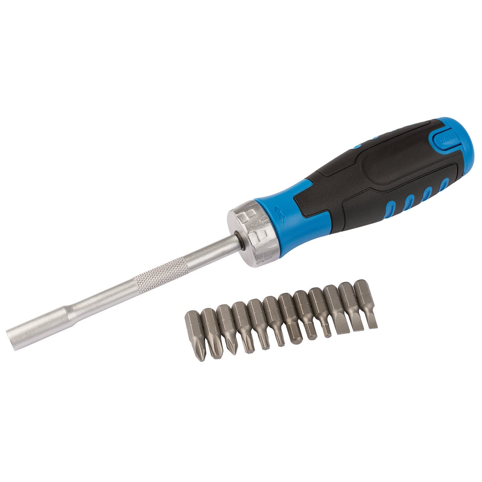 Draper 13 Piece Ratchet Screwdriver Set | Internal Storage | 12x25mm Bits | DIY Home Professional and Car Kit | Flathead, Cross Slot, Hex and Tx-Star Hand Tools | 70442