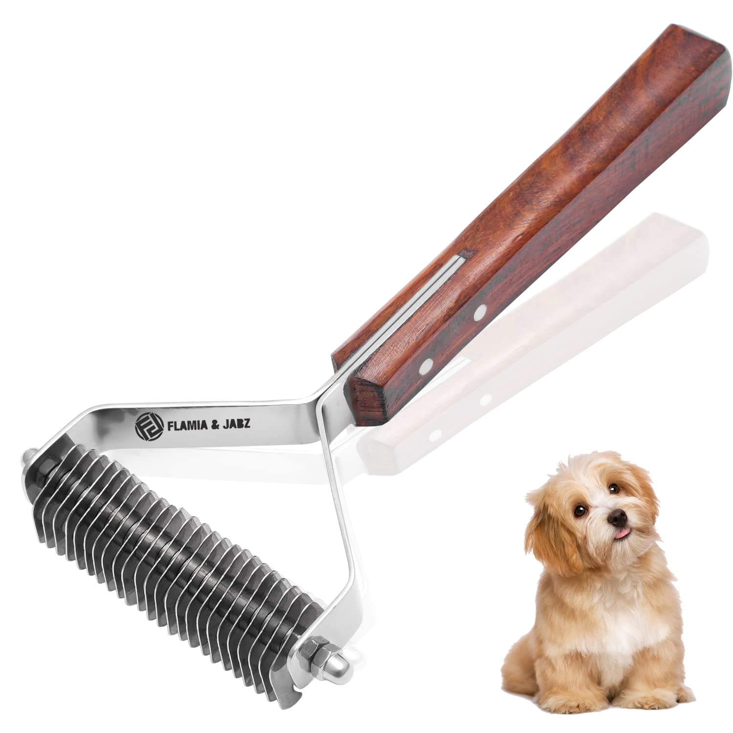 Flamia & Jabz Professional Rake (Dematting Comb) for Undercoat Grooming of Dogs, Cats & Pets (24 Blades)