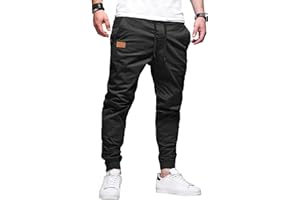 PLEPAN Mens Casual Cargo Joggers - Cotton Drawstring Chino Pants Hiking Outdoor Twill Track Jogging Sweatpants