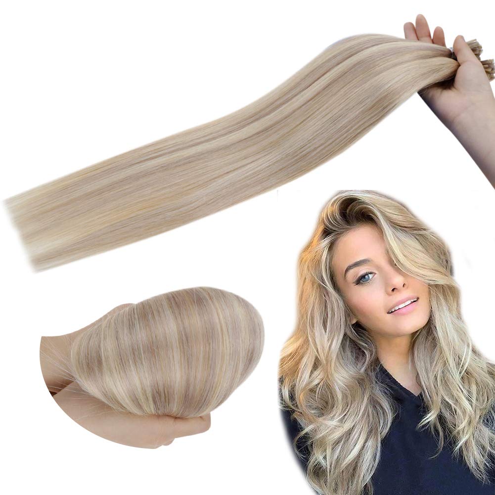 Hetto Remy U Tip Hair Extensions Human Hair for Woman Fashion Color #18 Blonde Highlight #613 Bleach Blonde Hair Pre Bonded Keratin Extensions Straight 100 Real Hair 50G 50Strands/Pack 16 Inch