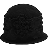 ZLYC Women Wool Cloche Bucket Hat 1920s Vintage Dress Winter Hats with Flower Accent