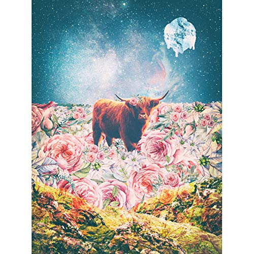 Wee Blue Coo Scottish Highland Hairy Coo Trippy Psychedelic Landscape Space Canvas Print