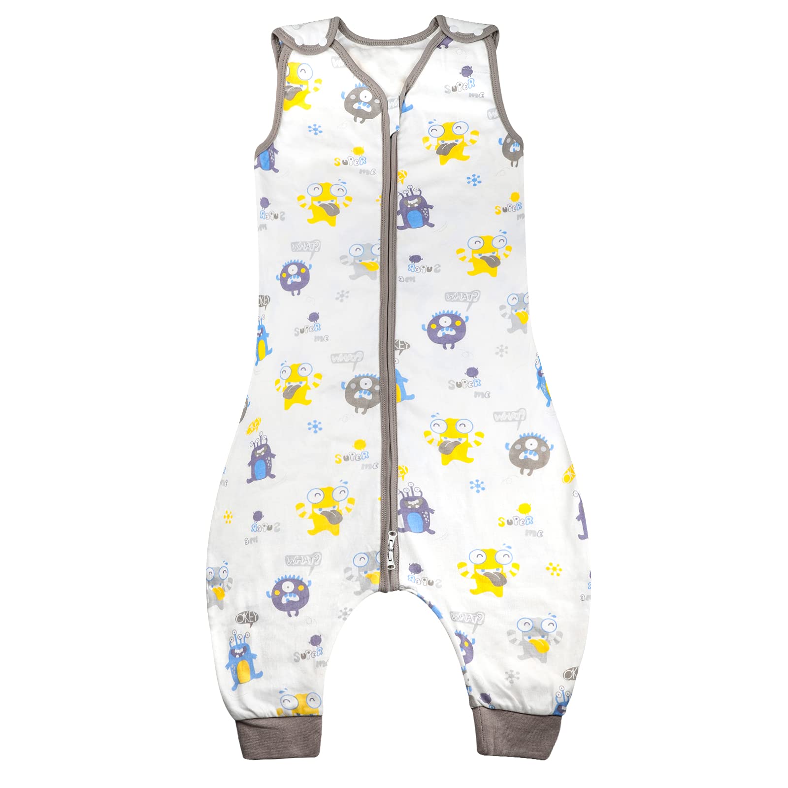 MOEMOE BABY Sleeping Bag with Legs 0.5 Tog Sleeping Bag with Feet Summer Sleeping Bag Toddler Sleep Sack Cotton Sleeveless Wearable Blanket,Monster Grey,L,3-5 Years