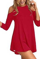 Afibi Womens Cold Shoulder 3/4 Sleeve Swing Tunic