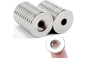 MIN CI Strong Rare Earth Magnets Heavy Duty, 20 Pcs Small Ring Neodymium Magnet, Round Magnets Use with Screws, for Crafts DIY Science Lockers Workshop Warehouse Door School Garage (20 x 3 Hole 5mm)