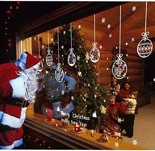 200+ Pcs Happy New Year White Snowflakes Window Decal Clings Stickers Gift Ball Christmas Window Clings Decorations Stickers Ornaments Party Supplies (6 pcs)