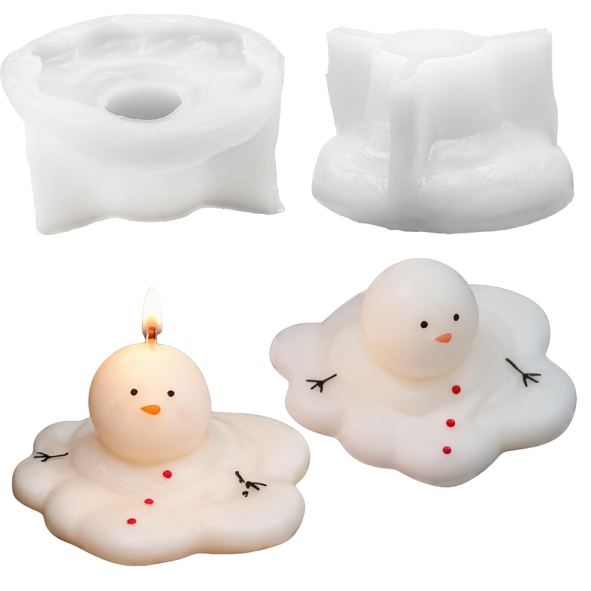 View 1 of 2PCS Melting Snowman Candle Molds, Silicone Resin Mold for Candle Making, Happy New Year Decorations DIY Mold for Soap Wax Epoxy Resin Chocolate