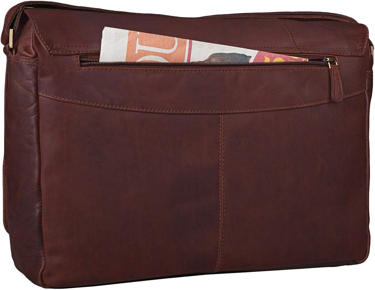 STILORD "Elias" Vintage Messenger Bag Leather Shoulder Cross-Body Laptop Bag 15.6 inches MacBooks Genuine Buff Leather Colour:Cognac Dark Brown - Image 4