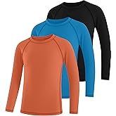 LessonZoo 3 Pack Youth Boys' Compression Shirts Long Sleeve Athletic Undershirt Quick Dry Kids Base Layer for Baseball Soccer