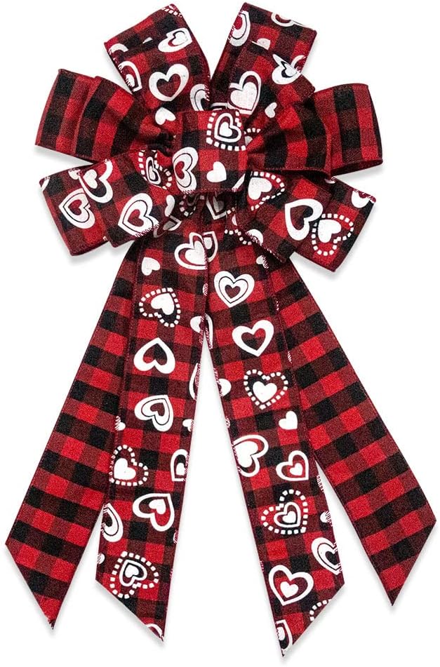 Bows & Ribbons - Estivaux Large Valentine's Day Bows for Wreath, Black Red Buffalo Plaid Bow Love Heart Bow Red Burlap Tree Topper Bows for Front Door Wall Valentines Wedding Decorations Supplies