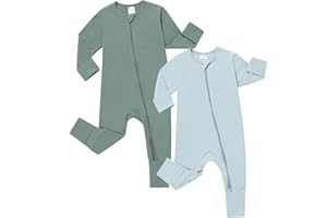 JunNeng 2 Pack Footless Long/Short Sleeve Baby Romper with Zipper Cotton Infant Sleepwear