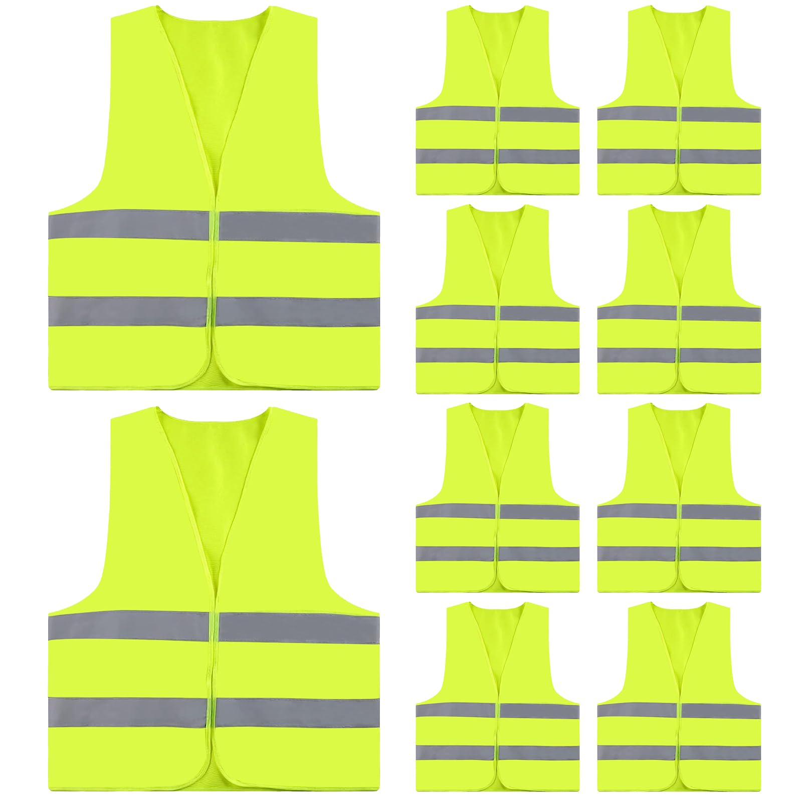 WenYa 10 Pcs Hi Vis Vests, High Visibility Reflective Vest, Unisex Hi Vis Jacket for Traffic Work, High Vis Jacket with Reflective Strips for Adult Outdoor