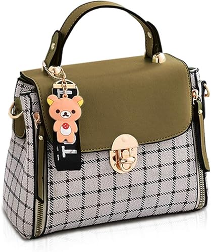 Amazon Nicole Doris 可愛い ハンドバッグ レディース ミニ 手提げバッグ チェック柄 くま 飾り コンパクト 人気 ショルダー バッグ 2way ブランド 通勤 通学 軽量 Pu ハンドバッグ