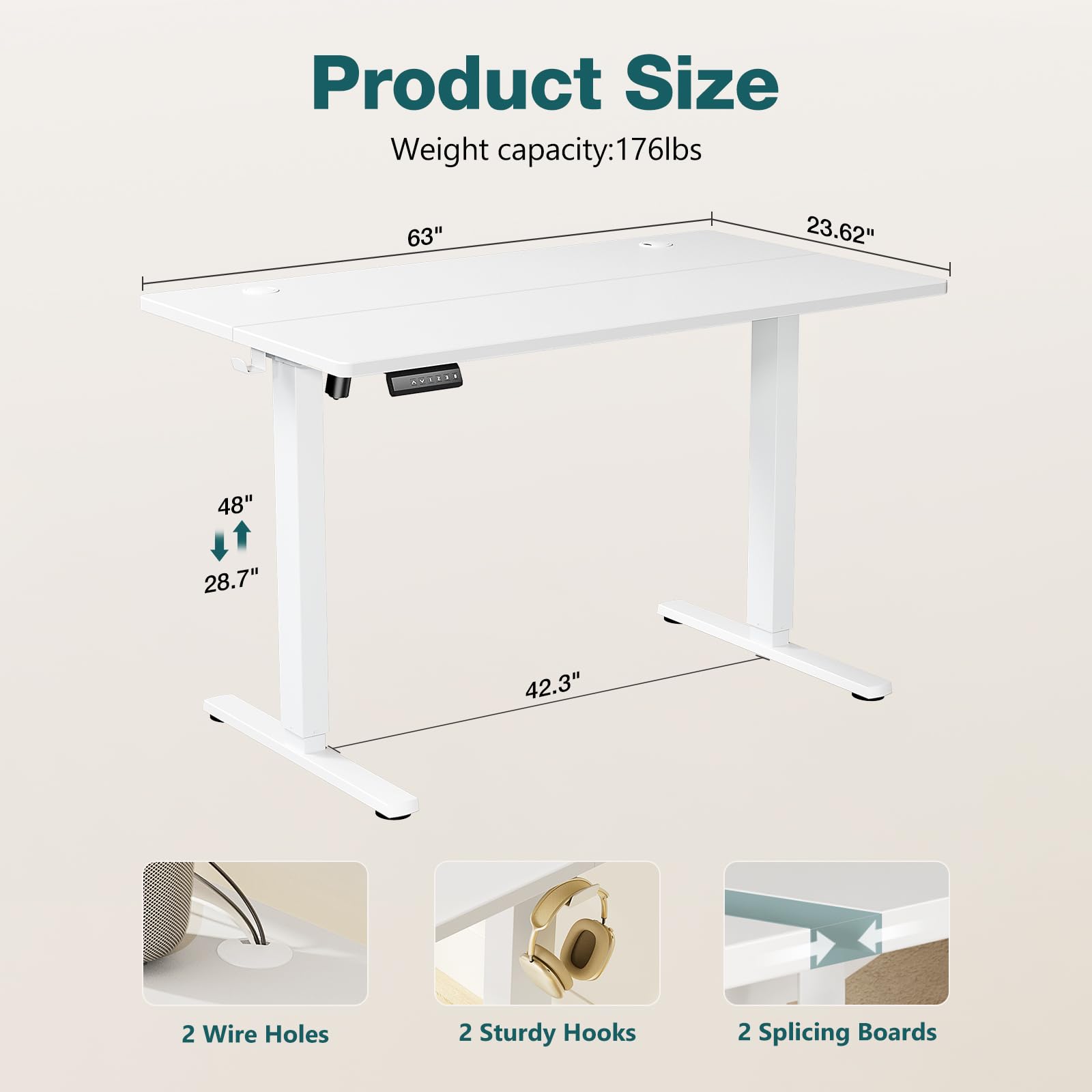 Popxstar Electric Desk Height Adjustable 63x24 Inch Stand Up Sit Stand Computer Workstation Ergonomic Work Table For Home Office