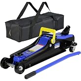 KUVADAZ 2 Ton Low Profile Floor Jack, Heavy Duty With Single Piston Quick Lift Pump, Steel Car Jack Adjustable Height 3.3"-15.2", Hydraulic Trolley 4000 LBS Capacity, Blue