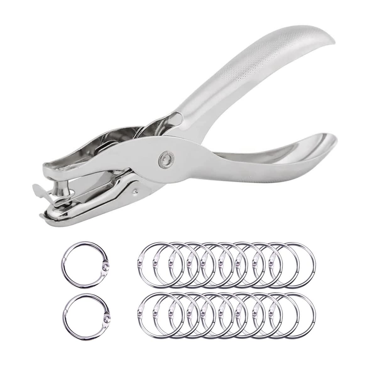 SyiXute 6 mm Single Hole Punch,Hand Held Paper Punch,Single Hole Pliers Punch One Hole Chrome Metal Perforator with Multiple Sheets Capacity for Crafts,Paper,Card,Tag (Contain 20 Metal Rings)