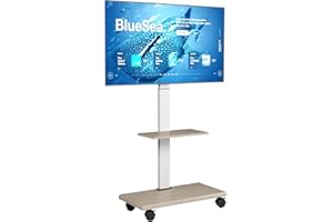 BOYVEN Rolling TV Stand with Mount for 26-75 Inch Flat Screen/Curved TVs, 2-Shelf Portable Mobile TV Cart on Wheels, Modern M