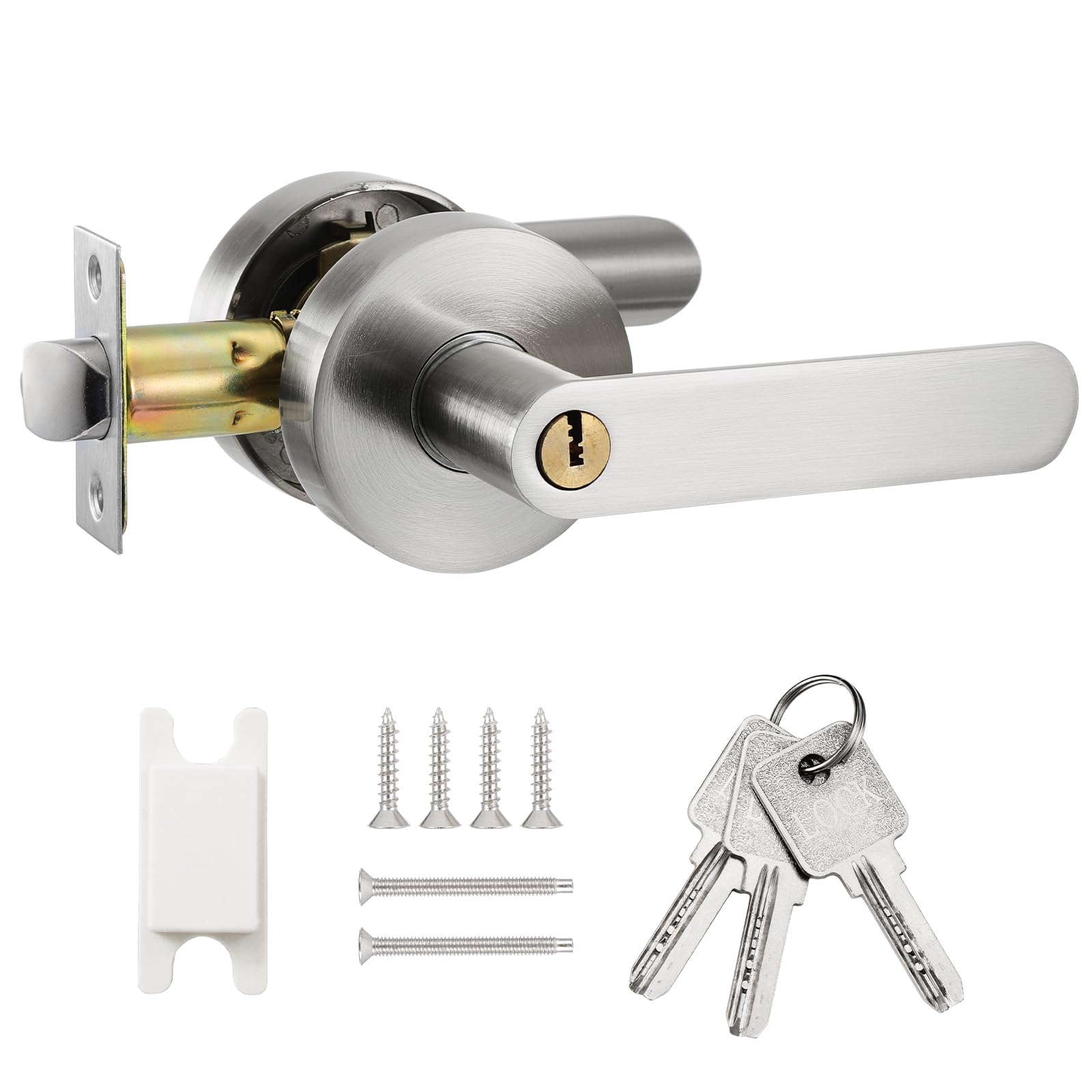 Faankiton Door Handle with Lock, Reversible Door Handles, Privacy Door Lever, Internal Door Handle Knob Sets, Security Door Lock Set, Entry Door Lever with Keys for Bedroom Bathroom etc. (Silver)
