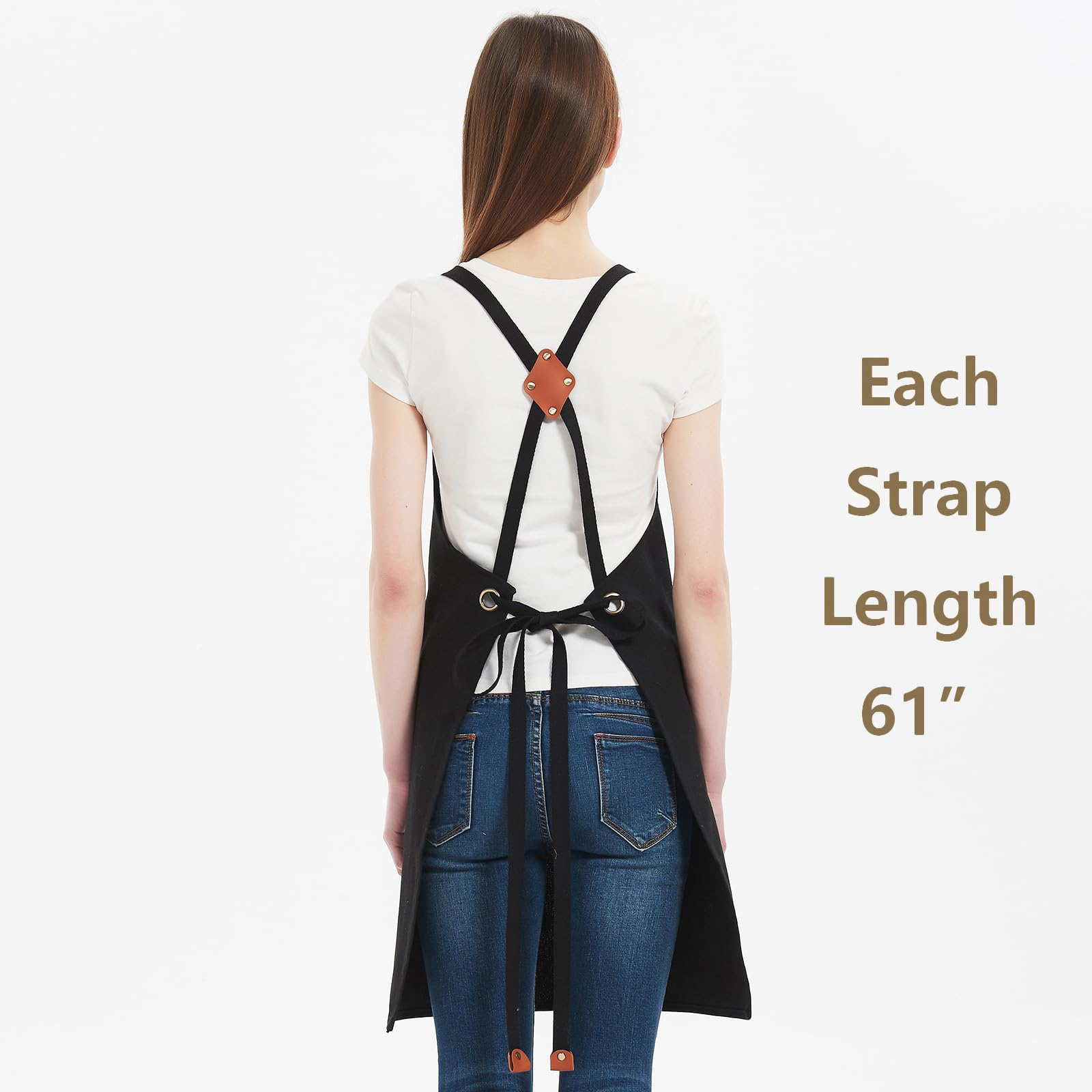 AFUN AFUN Chef Aprons for Women Men with Large Pockets, Cotton Canvas Cross Back Water Repellent Work Apron, Size M to XXL (Black)