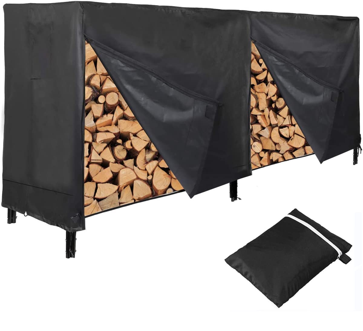 COOSOO Firewood Rack Cover 8ft, Waterproof Heavy Duty 420D Oxford Log Rack Cover with Zipper, Windproof Dustproof Wood Storage Protector for Indoor Outdoor Garden Patio