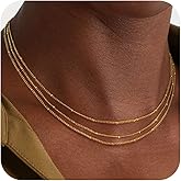 DIFOMI Dainty Gold/Sliver Layered Necklaces for Women,14K Gold/Sterling Silver Plated Satellite Chain Choker Necklaces Hypoallergenic Jewelry Gift for Women Non Tarnish
