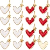 Beebeecraft 24Pcs 2 Colors Enamel Heart Charms Small Flat Dangle Love Heart Charms 18K Gold Plated Red White for Valentine Jewelry Making DIY Crafts Bracelet Necklace