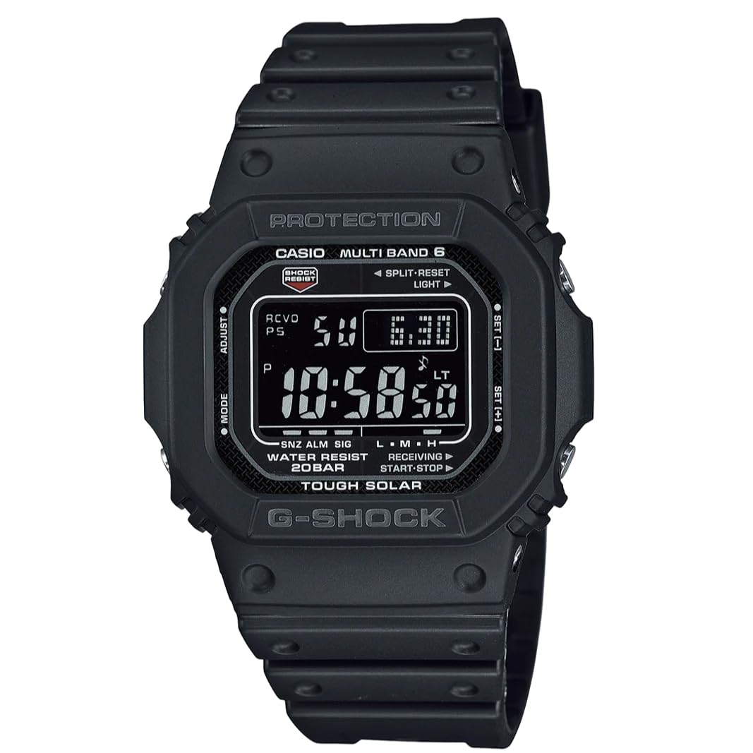 Casio G-Shock Solar Powered Radio Controlled Watch with Digital Display, Black Resin Case, Black Strap, 200 Metres Water Resistance, 43 mm, GW-M5610U-1BER