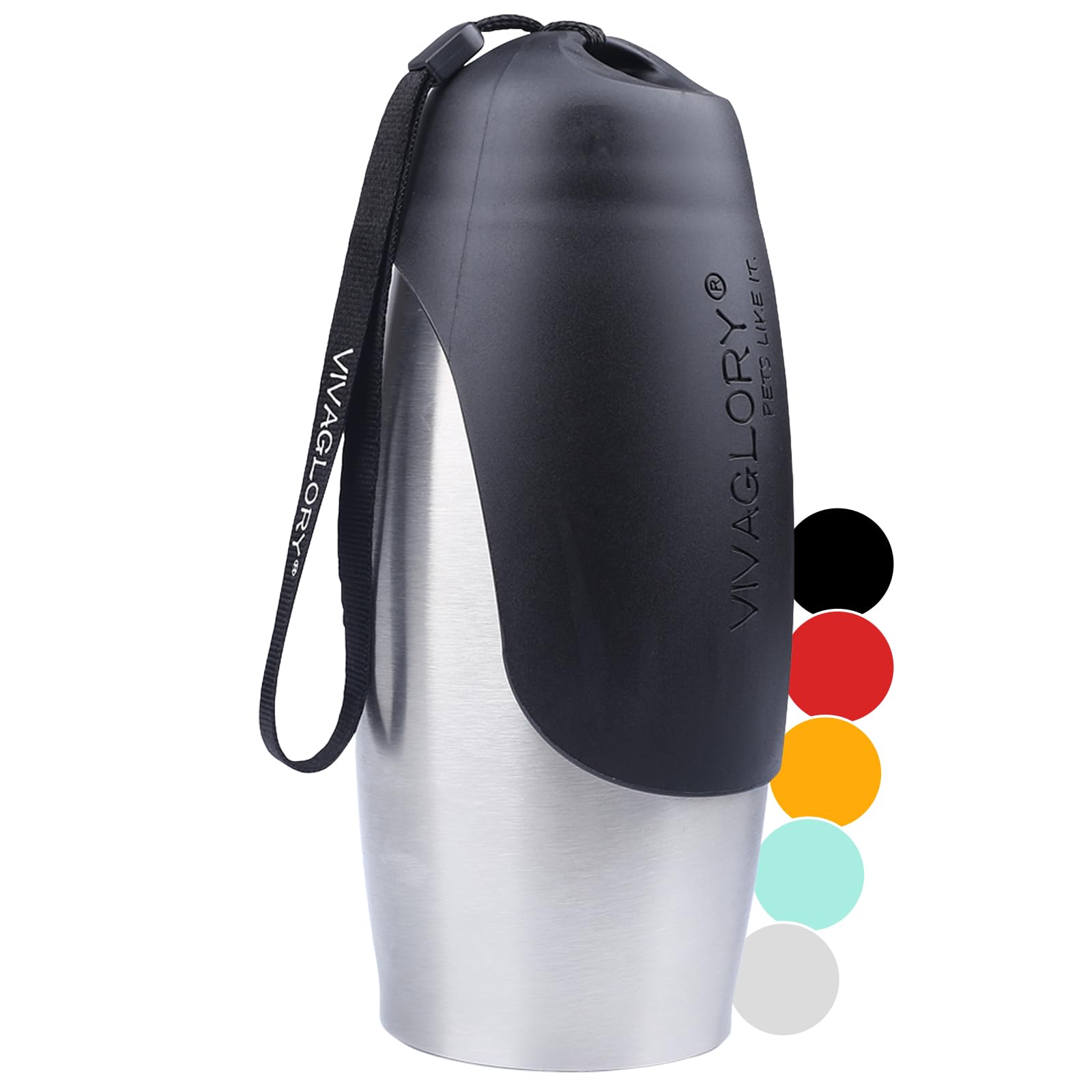 VIVAGLORY Pawhike Dog Water Bottle, Dog Drinking Bottle for Travel & Walking with Strap, Stainless Steel & Portable for Pet Puppy, 750ml, Stainless Steel