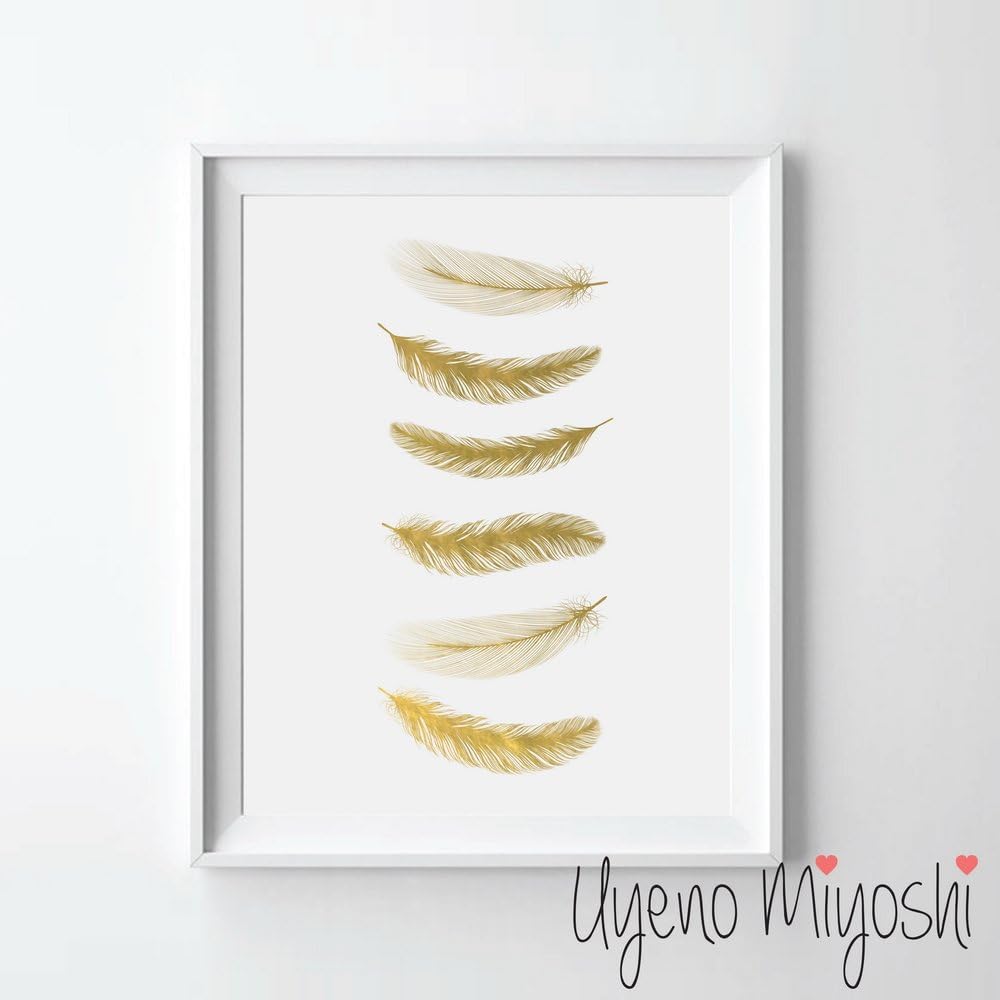 Feather II Gold Foil Art Print Feather Nursery Gold Print Bedroom Nursery Room Wall Art Decor Gold Print, Feather Gold Print