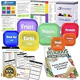 PREMIUM LABELED Portion Control Containers Kit (7-Piece) with COMPLETE GUIDE + 21 DAY PLANNER + RECIPE eBOOK by Efficient Nutrition - BPA FREE Color Coded Meal Prep System for Diet and Weight Loss