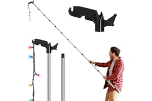 UQM 3-15 Ft Christmas Light Hanger Pole with Utility Hook, Extension Pole for Hanging Christmas Lights String Lights Birdfeeder, Christmas Light Pole Hanger Tool Tree, Light Hanging Kit without Ladder