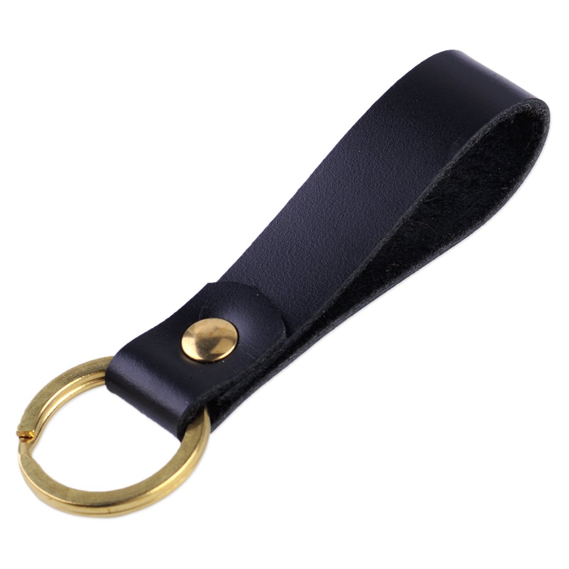 Eastar Black & Gold Leather Strap Copper Loop Key Chain Ring Keychain Keyring Waistband Accessories