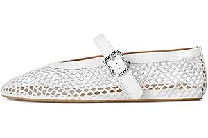 MICIFA Women's Mesh Ballet Flats Fishnet Ballerina Flats Buckle Strap Mary Jane Flats Causal Daily Dress Shoes