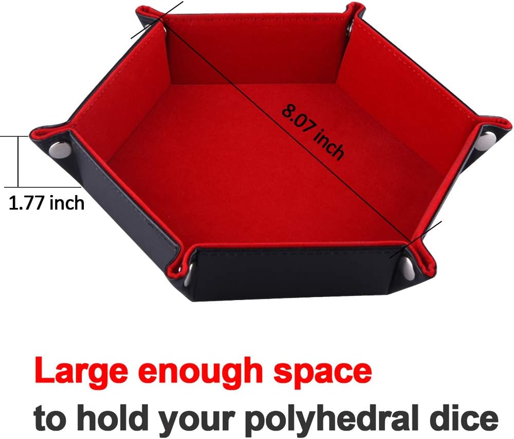 SIQUK Double Sided Dice Tray Folding Hexagonal PU Leather and Burgundy Velvet Dice Holder for Dungeons and Dragons RPG D&D Table Games - Image 4