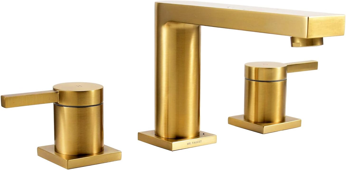 Brass Bathroom Vanity Sink Faucet 2 Handle 3 Hole Basin Widespread Deck Mount Brushed Gold Amazon Com