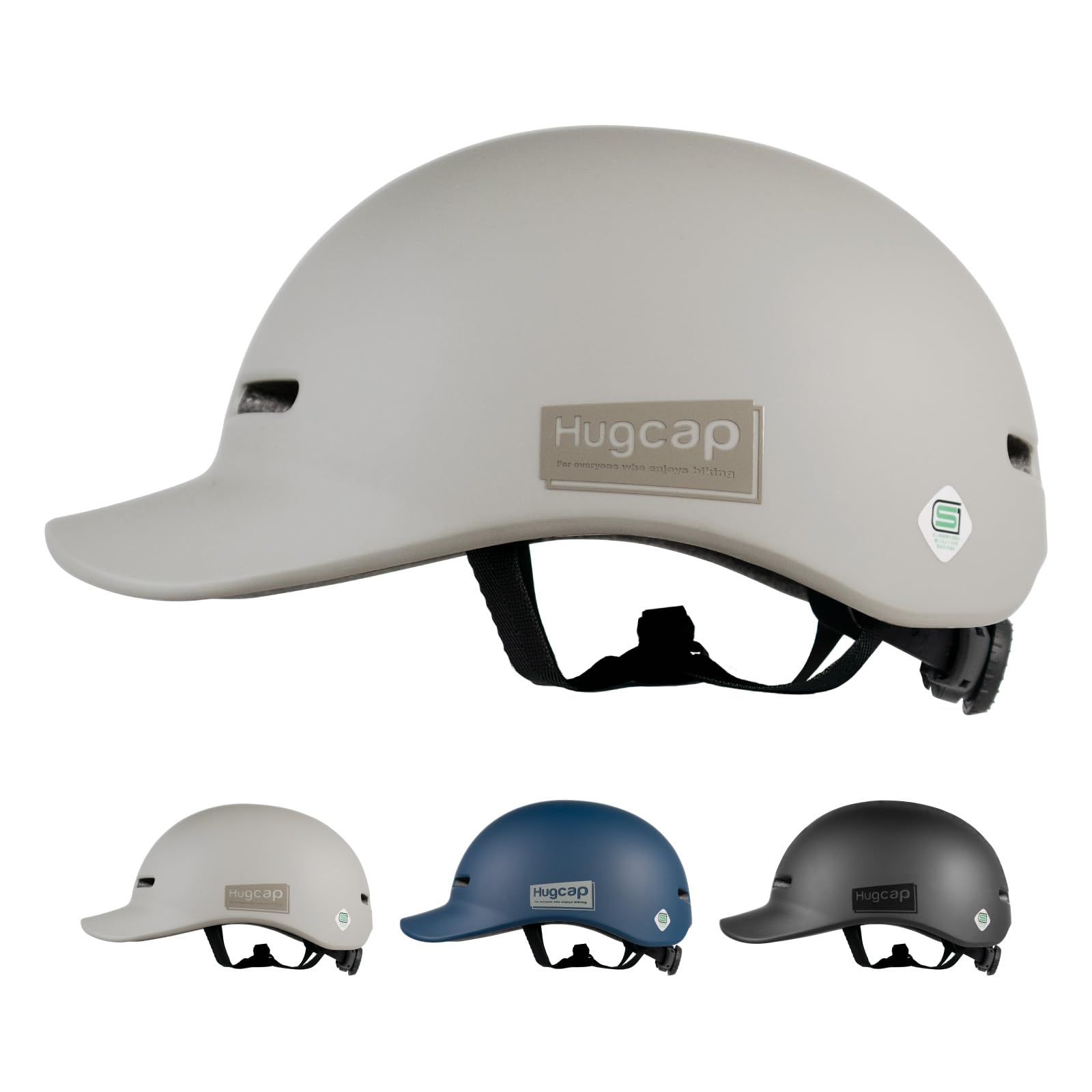 Hugcap 自転車 ヘルメット SG規格 大人 子ども 兼用 【超硬質PC素材】 ハグキャップ 学生 通学 通勤 キャップ型 帽子型 SG サイズ調節可能 実測/55.5～61.5㎝ (SG規格サイズ/58～61㎝) (グレーベージュ)商品画像