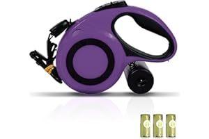 XIUYING FENG 26 ft Heavy Duty Retractable Dog Leash, 360° Tangle Free Pet Walking Leash for Dogs with Anti-Slip Handle/Dispenser/Waste Bags, One-Hand Brake/Pause/Lock for Small/Medium/Large Dog or Cat(8M, Purple)