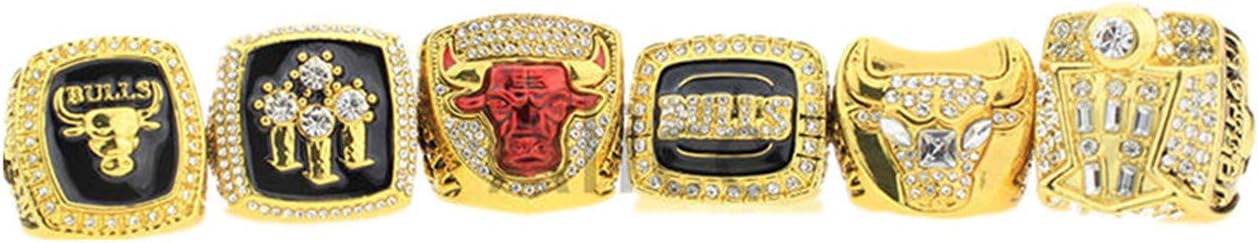 Jiustars 1991 1992 1993 1996 1997 1998 Bulls Basketball Championship Rings Set with A Wooden Box